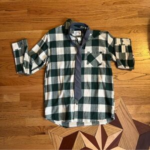SVRN CODE Green and White Checkered  Shirt with Tie Size‎ 18/20